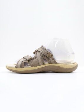 Earth Spirit Addie II Brown Leather & Fabric Flat Slide Sandals - 8